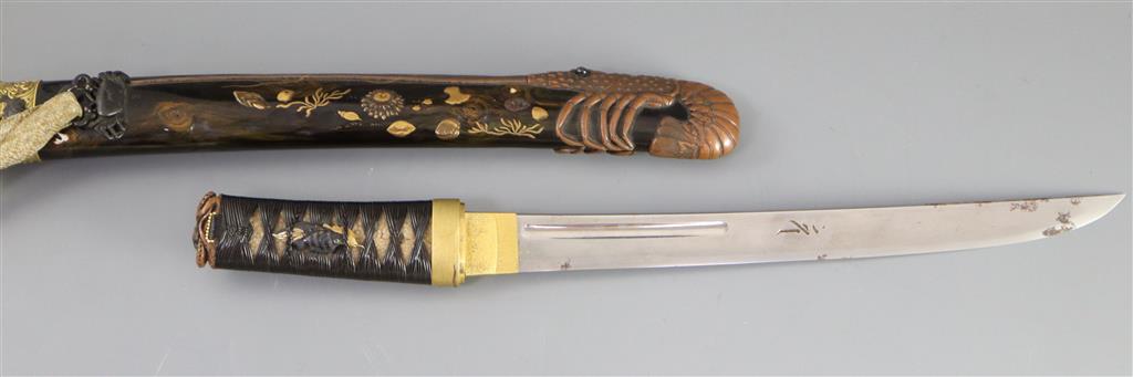 A fine Japanese sea creatures tanto, Meiji period, total length 45.5cm